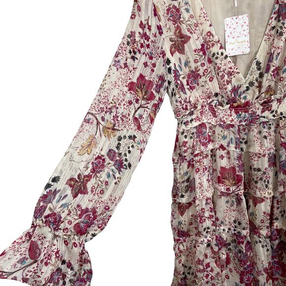 Free People Closer To The Heart Mini Dress Small NWT Cream Pink Floral Boho - Picture 4 of 7